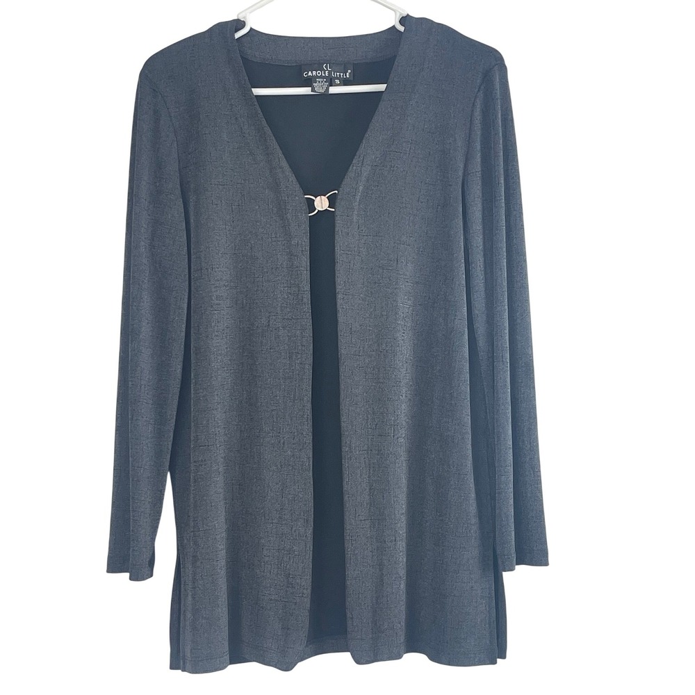 00771 CAROLE LITTLE Womens Gray Textured Open Front‎ Cardigan Sweater Top Size S